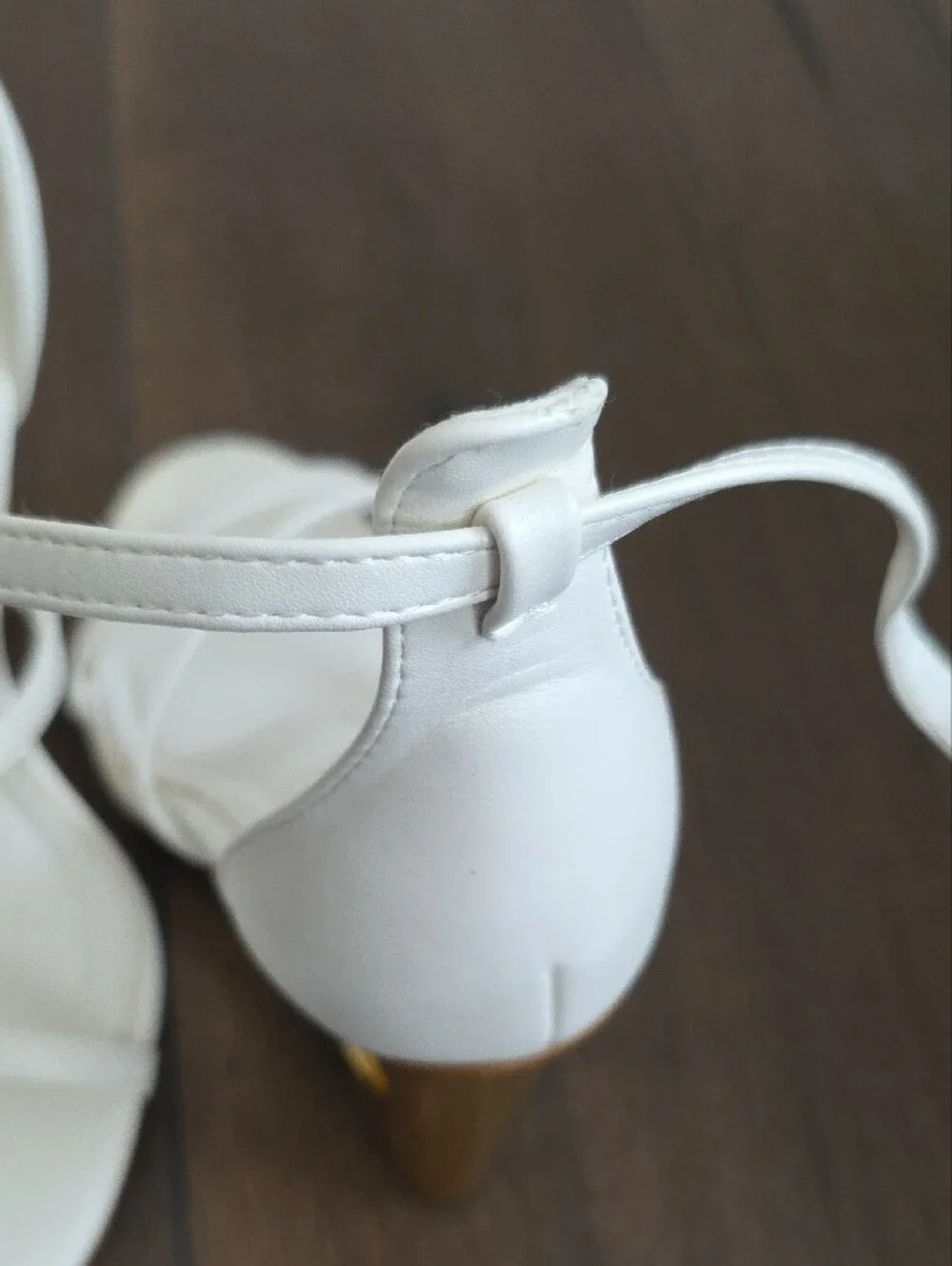 AKIRA White Strappy Slingback Heels with Gold Sculpted Heel